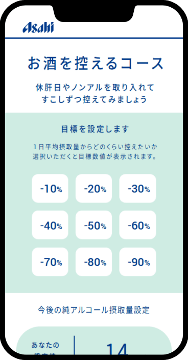 お酒を控えるコース画面